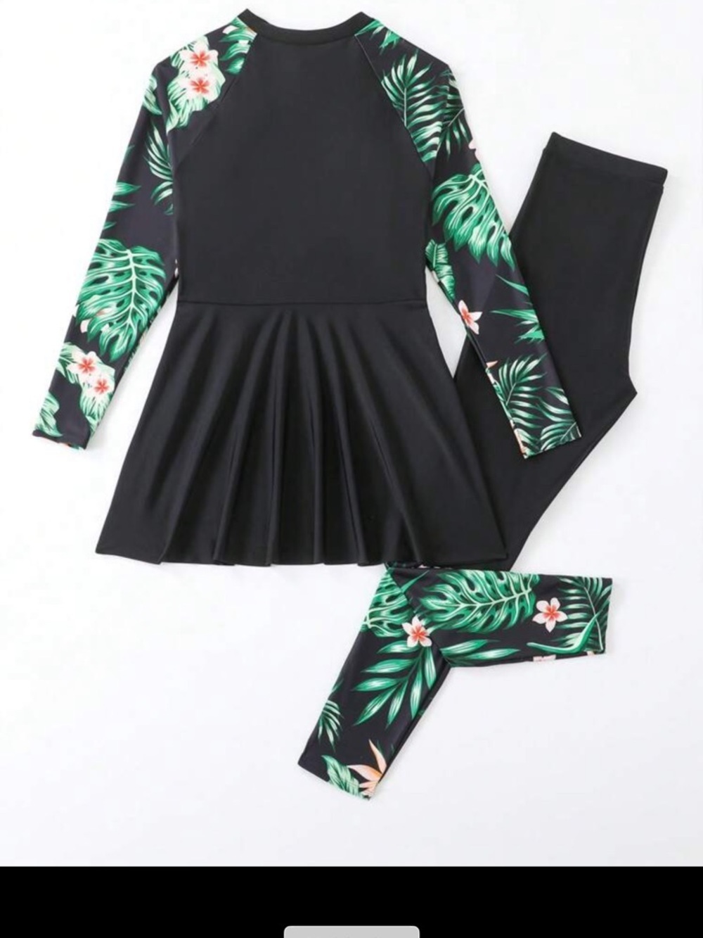 SHEIN Black Tropical Floral Long Sleeve Girls Swim Set new size 13y